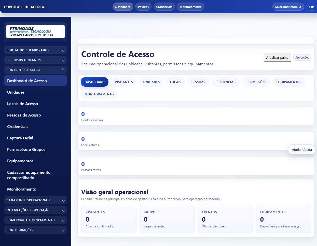 Tela do módulo Controle de Acesso